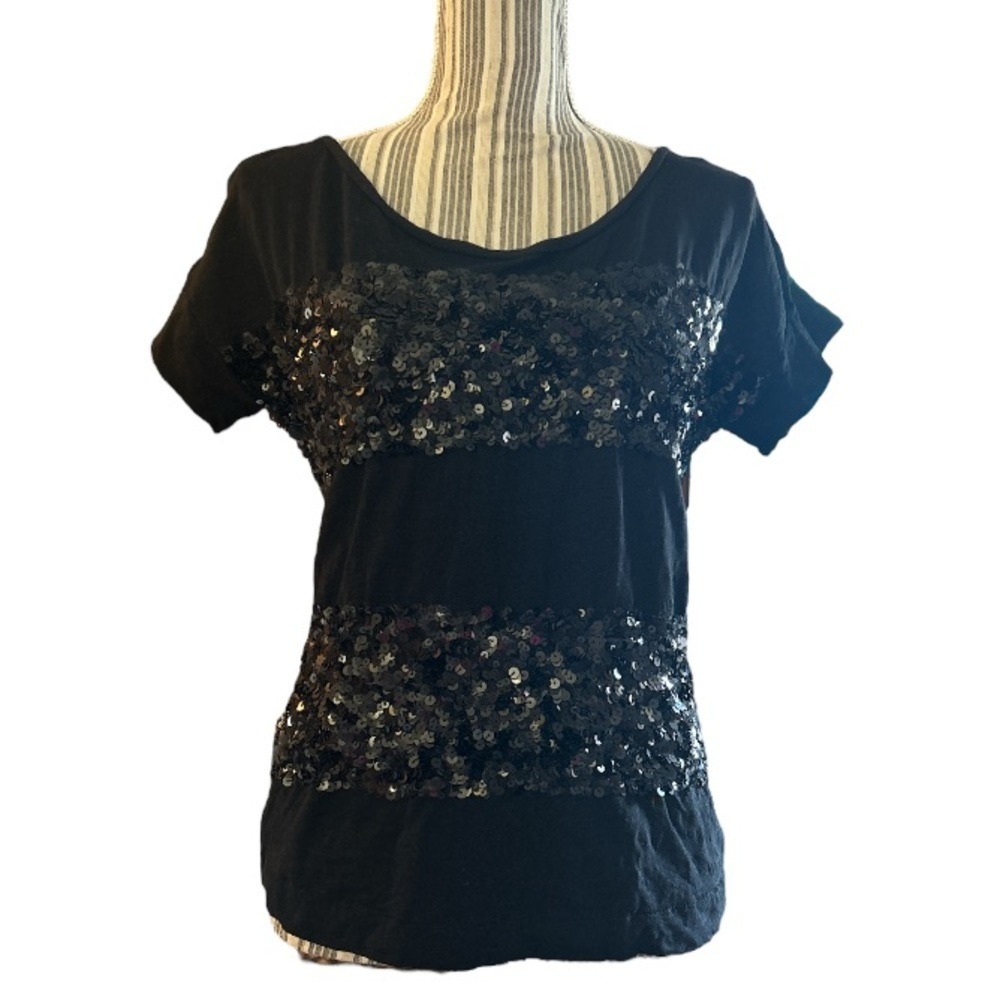 LOFT, Women’s Black T-Shirt w/ Sequins, Size S